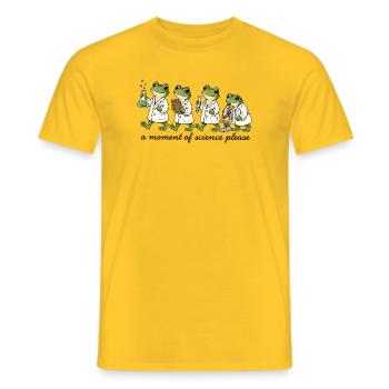 Three Lab Frog Scientists - Men's T-Shirt - yellow - Front - AI Model Male 178 dark (178cm)