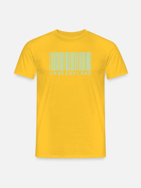 Barcode Hellblau "UNBEZAHLBAR"  - Männer T-Shirt - Gelb