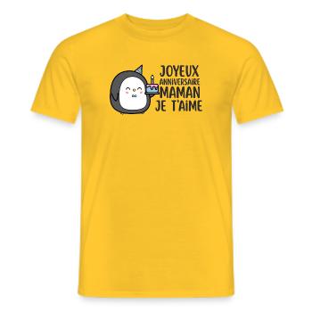 Pingouin Anniversaire Maman Je T'Aime - T-shirt homme - jaune - Devant - AI Model Male 178 dark (178cm)