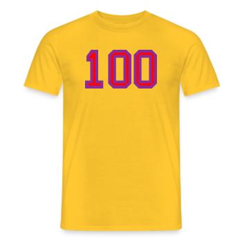 100. 100 YEARS. 100th ANNIVERSARY. BIRTHDAY 100 - Men's T-Shirt - yellow - Front - AI Model Male 178 dark (178cm)