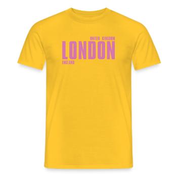 Pink London Wordmark - Men's T-Shirt - yellow - Front - AI Model Male 178 dark (178cm)