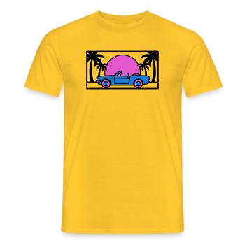 Convertible Palm Trees Sunset Graphic - Men's T-Shirt - yellow - Front - AI Model Male 178 dark (178cm)