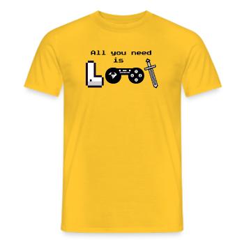Pixel Logo Gaming "All you need is loot" - Männer T-Shirt - Gelb - Vorne - AI Model Male 178 dark (178cm)