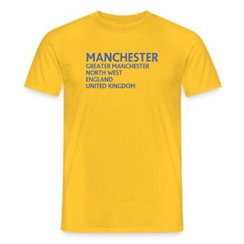 Manchester – England Lyric Design - Männer T-Shirt - Gelb - Vorne - AI Model Male 178 dark (178cm)