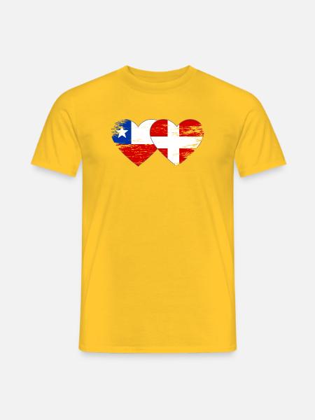 Chile Dänemark Flagge Herz used - Männer T-Shirt - Gelb