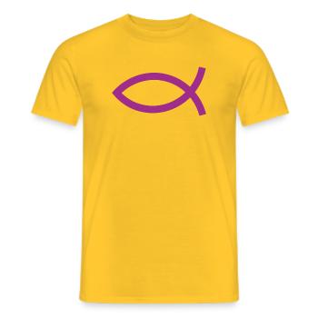 Jesus Fisch violett Ichthys Fisch Jesus Geschenk - Männer T-Shirt - Gelb - Vorne - AI Model Male 178 dark (178cm)