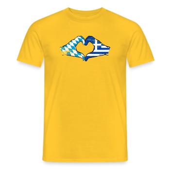 Bayern Griechenland Flagge Hände Herzform used - Männer T-Shirt - Gelb - Vorne - AI Model Male 178 dark (178cm)