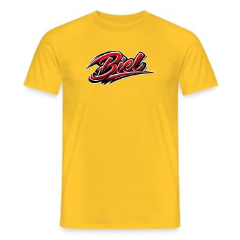 Biel Schriftzug - Männer T-Shirt - Gelb - Vorne - AI Model Male 178 dark (178cm)