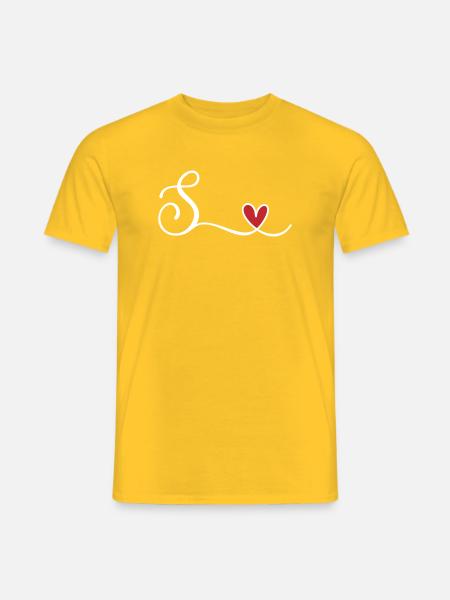 Buchstabe S. mit Herz Monogramm Initialie - Männer T-Shirt - Gelb