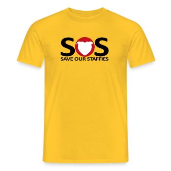 Sos staffies - 131 - Men's T-Shirt - yellow - Front - AI Model Male 178 dark (178cm)