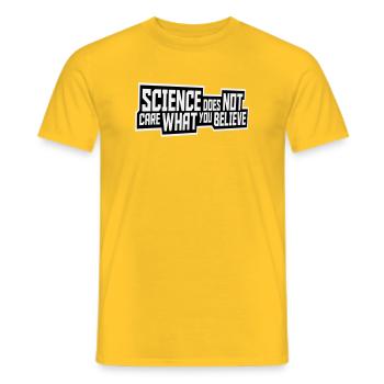 Science Does Not Care What You Believe Facts Logo - Men's T-Shirt - yellow - Front - AI Model Male 178 dark (178cm)