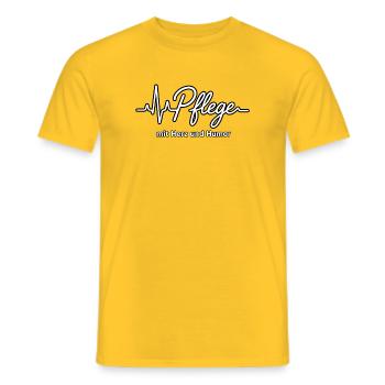 Pflege mit Herz und Humor – EKG Puls Shirt - Männer T-Shirt - Gelb - Vorne - AI Model Male 178 dark (178cm)