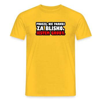 Bitte parken Sie nicht zu nah. Ich bin fett. - Männer T-Shirt - Gelb - Vorne - AI Model Male 178 dark (178cm)