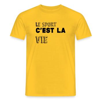 idée cadeau Le sport c'est la vie - T-shirt homme - jaune - Devant - AI Model Male 178 dark (178cm)