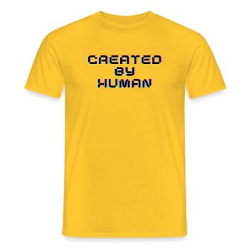 Created By Human Retro Glitch Saying - Men's T-Shirt - yellow - Front - AI Model Male 178 dark (178cm)