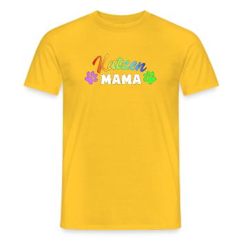 Katzen Mama: Bunte Pfoten-Power - Männer T-Shirt - Gelb - Vorne - AI Model Male 178 dark (178cm)