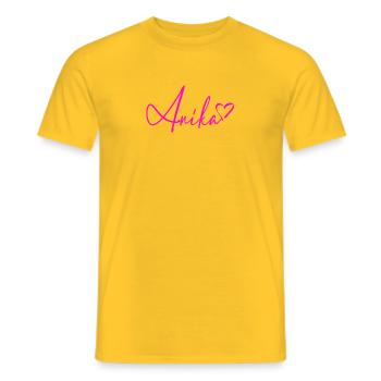 Anika Signature Neon Pink - Men's T-Shirt - yellow - Front - AI Model Male 178 dark (178cm)