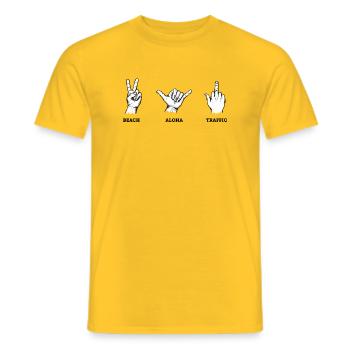 Beach Aloha Traffic Hand Sign Set – Illustration - Men's T-Shirt - yellow - Front - AI Model Male 178 dark (178cm)