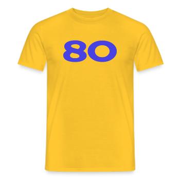 80. 80 YEARS. 80th ANNIVERSARY. 80TH BIRTHDAY. - Men's T-Shirt - yellow - Front - AI Model Male 178 dark (178cm)