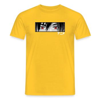 Roter Blick Anime Augen im Schwarzweiß - Männer T-Shirt - Gelb - Vorne - AI Model Male 178 dark (178cm)
