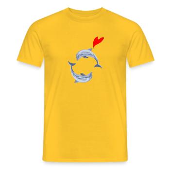 Dolphins in Love - Dolphins with a heart balloon - Men's T-Shirt - yellow - Front - AI Model Male 178 dark (178cm)