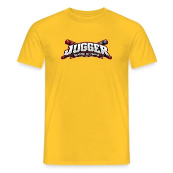 Jugger Teamlogo Banner RotSchwarz - Männer T-Shirt - Gelb - Vorne - AI Model Male 178 dark (178cm)
