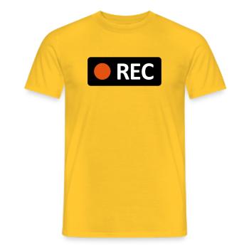 Bouton d’enregistrement REC de la caméra. Enregistrer, live, rec - T-shirt homme - jaune - Devant - AI Model Male 178 dark (178cm)