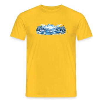 Winterliche Berglandschaft am See - Männer T-Shirt - Gelb - Vorne - AI Model Male 178 dark (178cm)