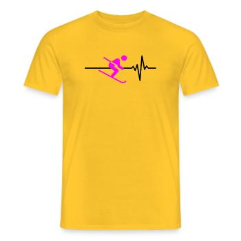 SKIING HEARTBEAT PINK WINTER SPORT CARVING - Men's T-Shirt - yellow - Front - AI Model Male 178 dark (178cm)