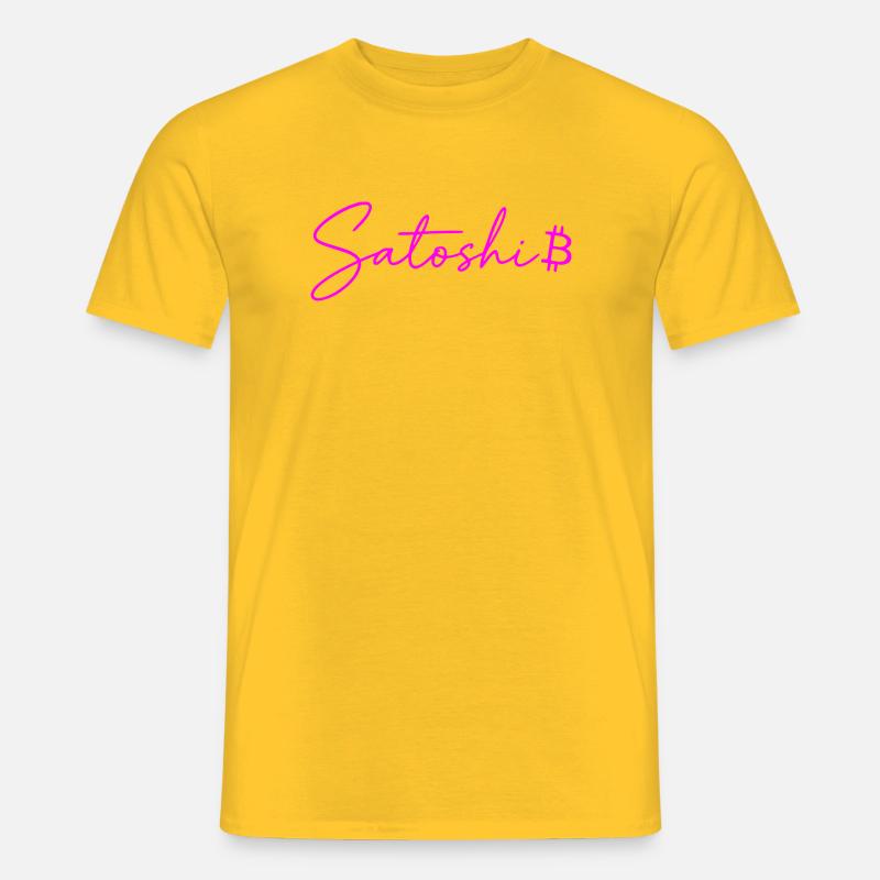Satoshi Lettres Néon Bitcoin Script Rose - T-shirt homme - jaune