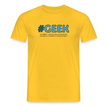 Blue Hashtag Geek Crest - Men's T-Shirt - yellow - Front - AI Model Male 178 dark (178cm)