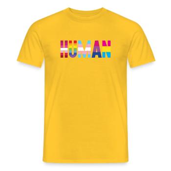 Mois de la fierté LGBT - Nous sommes tous humains - T-shirt homme - jaune - Devant - AI Model Male 178 dark (178cm)