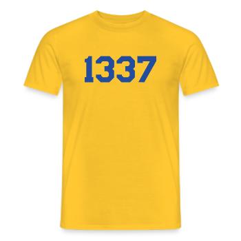 1337 – Blue Text Design - Men's T-Shirt - yellow - Front - AI Model Male 178 dark (178cm)