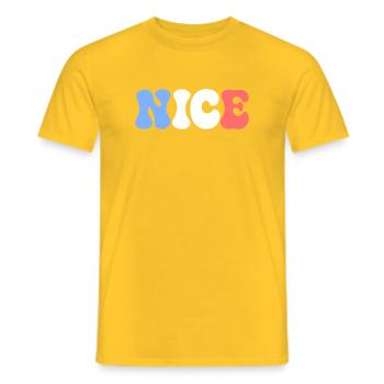 SCHÖNE Pastellblau, weiße, rote Blasen - Männer T-Shirt - Gelb - Vorne - AI Model Male 178 dark (178cm)