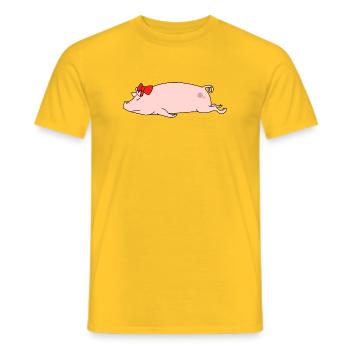 Funny Lazy Pig Sleeping Red Bow Farm Animal Humor - Men's T-Shirt - yellow - Front - AI Model Male 178 dark (178cm)