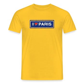 Vintage-Retro-Metrostation-Schild ICH LIEBE PARIS - Männer T-Shirt - Gelb - Vorne - AI Model Male 178 dark (178cm)