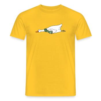 Funny Flying Duck Goose Scarf Cozy Winter Holiday - Men's T-Shirt - yellow - Front - AI Model Male 178 dark (178cm)