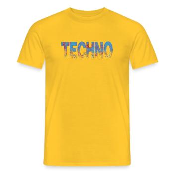 Techno Distressed Text Art - Männer T-Shirt - Gelb - Vorne - AI Model Male 178 dark (178cm)
