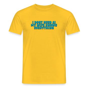 Je n’ai pas besoin d’IA, ma femme sait tout - T-shirt homme - jaune - Devant - AI Model Male 178 dark (178cm)
