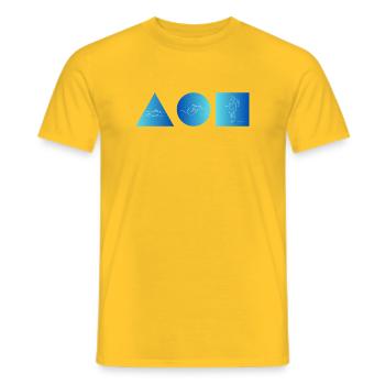 Blaues Linienmotiv Triathlon mit drei Symbolen - Männer T-Shirt - Gelb - Vorne - AI Model Male 178 dark (178cm)
