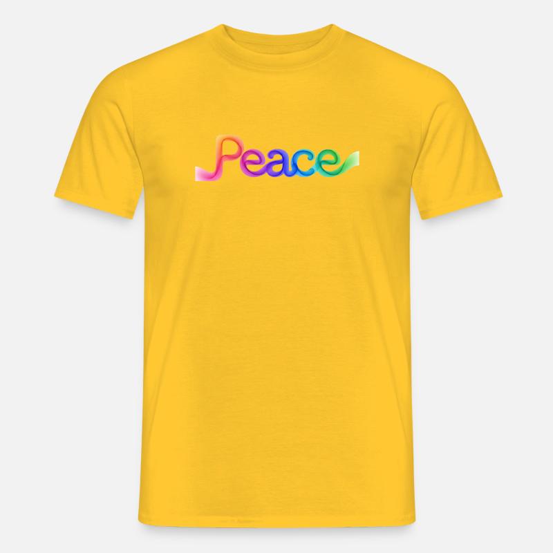 Farbige Peace-Schrift im Pfeildesign - Männer T-Shirt - Gelb