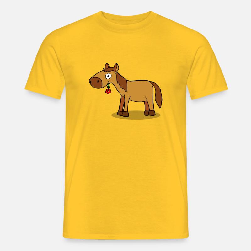 Pferd mit Blume - Comic - Männer T-Shirt - Gelb