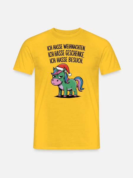 Weihnachtsmuffel Ich hasse Weihnachten Einhorn - Männer T-Shirt - Gelb