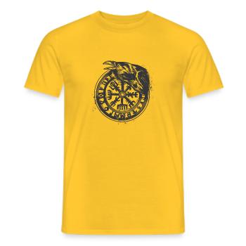 Wikinger Vegvisir Rune mit Krähe - Männer T-Shirt - Gelb - Vorne - AI Model Male 178 dark (178cm)