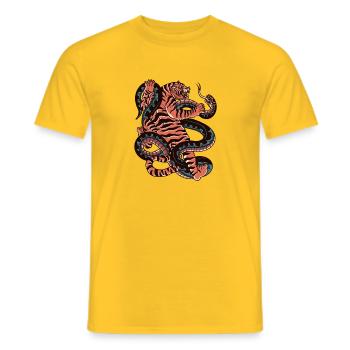 TIGER ET COBRA COMBATTENT L’AUTRE STYLE DE TATOUAGE - T-shirt homme - jaune - Devant - AI Model Male 178 dark (178cm)