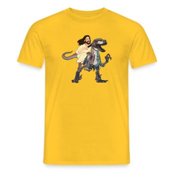 Jésus chevauche dinosaure Drôle de dinosaure et Jésus - T-shirt homme - jaune - Devant - AI Model Male 178 dark (178cm)