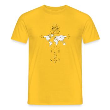 Dessin planisphère carte du monde ornemental fleur - T-shirt homme - jaune - Devant - AI Model Male 178 dark (178cm)