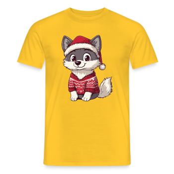 Wolf Christmas - Men's T-Shirt - yellow - Front - AI Model Male 178 dark (178cm)