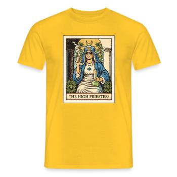 Cannabis High Priestess Tarot - Men's T-Shirt - yellow - Front - AI Model Male 178 dark (178cm)