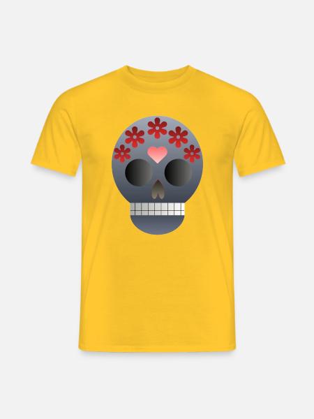 Totenkopf mit Blumen und Herz - Männer T-Shirt - Gelb